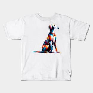 Graceful Sloughi in Vibrant Splash Art Style Kids T-Shirt